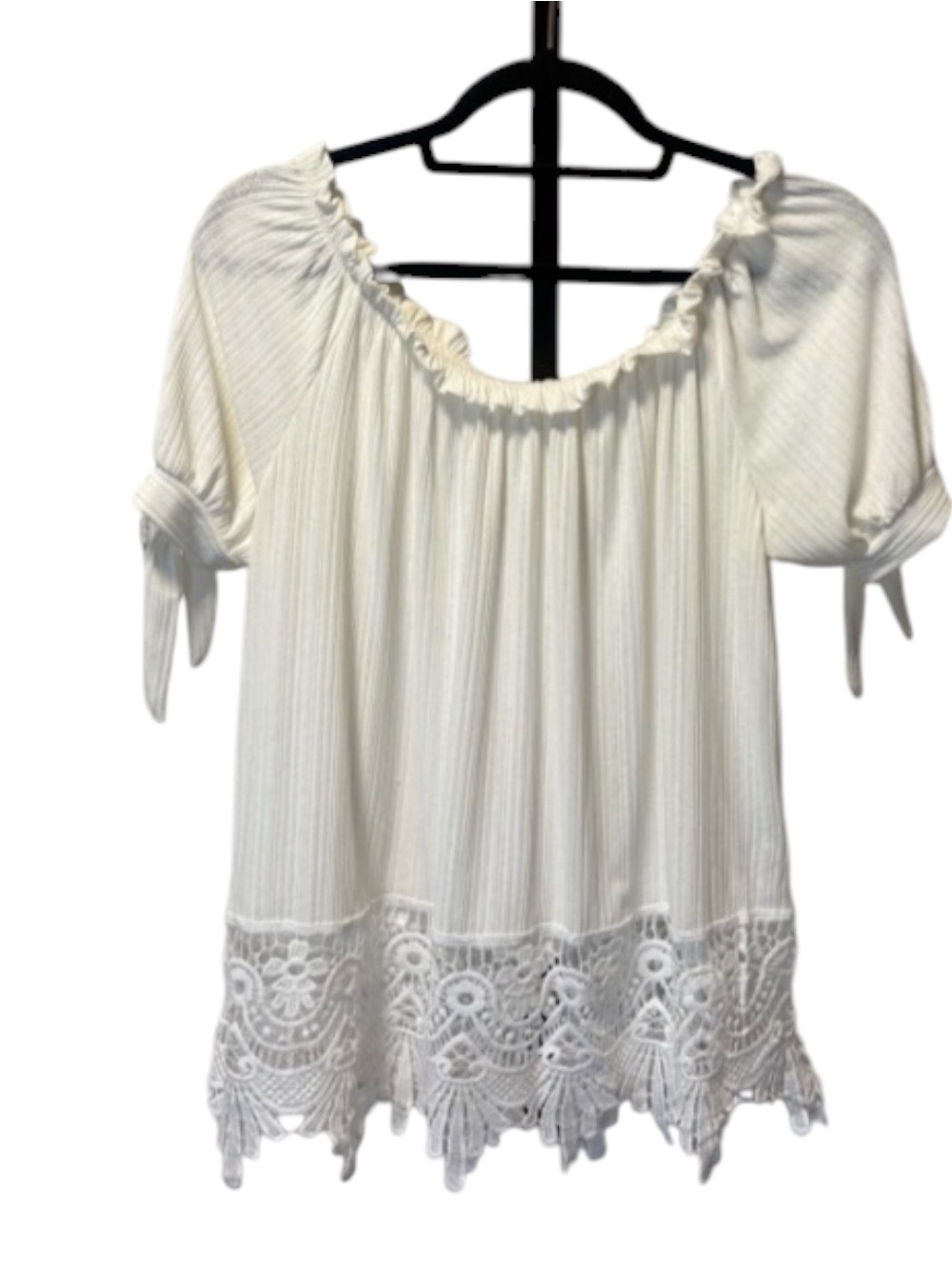 love J White Off-Shoulder Lace Trim Tunic